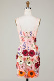 Vaina Spaghetti Straps Blush Homecoming Vestido con flores 3D