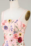 Bodycon Spaghetti Straps Vestido de bienvenida negro con flores 3D