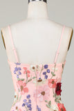 Vaina Spaghetti Straps Blush Homecoming Vestido con flores 3D