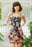 Correas de Espagueti Negro Vestido de Cóctel Con Flores 3D