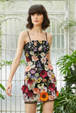 Correas de Espagueti Negro Vestido de Cóctel Con Flores 3D