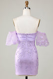 Bodycon Sweetheart Purple Short Homecoming Dress con Bowknot