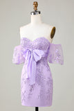 Bodycon Sweetheart Purple Short Homecoming Dress con Bowknot