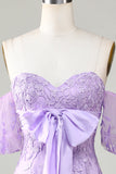 Bodycon Sweetheart Purple Short Homecoming Dress con Bowknot