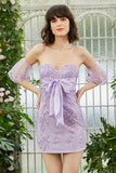 Púrpura Vestido de Cóctel Con Apliques