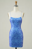 Tirantes de Espagueti Azul Vestido de Cóctel