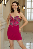 Tirantes de Espagueti Fucsia Vestido de Cóctel