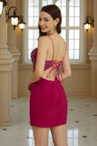 Tirantes de Espagueti Fucsia Vestido de Cóctel