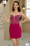 Tirantes de Espagueti Fucsia Vestido de Cóctel