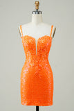 Naranja Vestido de Cóctel Con Cuentas