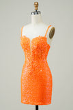 Naranja Vestido de Cóctel Con Cuentas