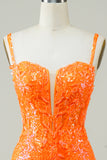 Naranja Vestido de Cóctel Con Cuentas