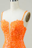 Naranja Vestido de Cóctel Con Cuentas