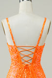 Naranja Vestido de Cóctel Con Cuentas