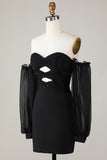 Off The Shoulder Keyhole Vestido negro de bienvenida con abalorios