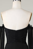 Off The Shoulder Keyhole Vestido negro de bienvenida con abalorios