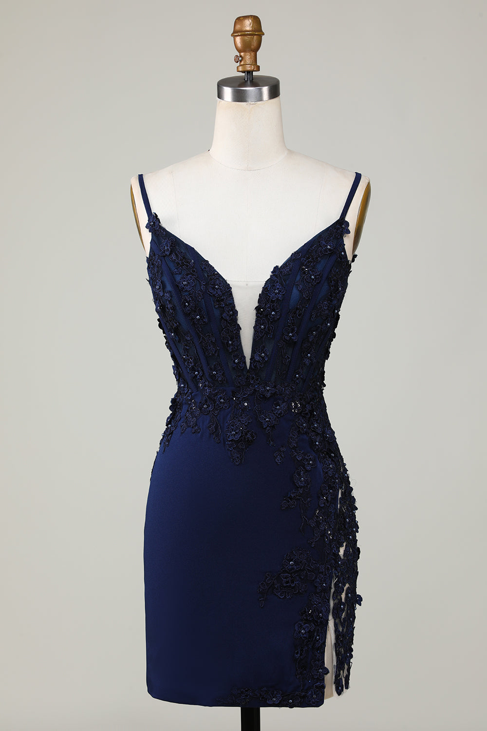 Sparkly Navy Corsé Tight Short Homecoming Dress con encaje