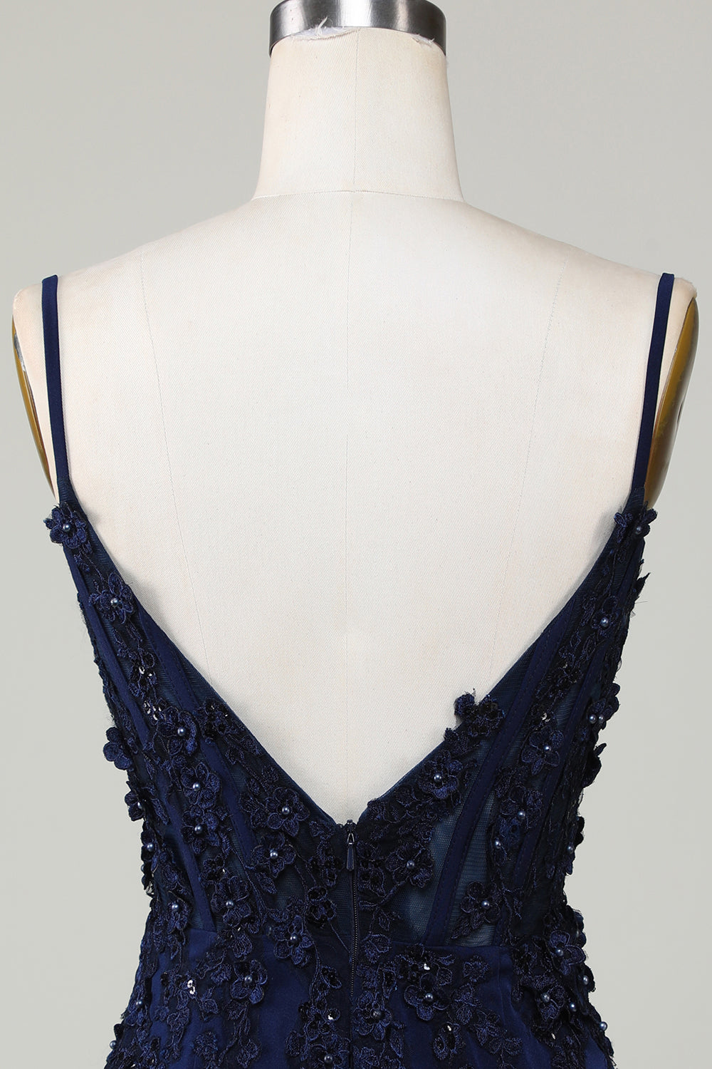 Sparkly Navy Corsé Tight Short Homecoming Dress con encaje