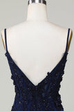 Sparkly Navy Corsé Tight Short Homecoming Dress con encaje