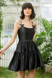 A Línea Tirantes de Espagueti Negro Vestido de Cóctel