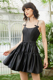 A Línea Tirantes de Espagueti Negro Vestido de Cóctel
