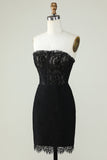 Vestido Negro de Cóctel Sin Tirantes