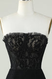 Vestido Negro de Cóctel Sin Tirantes