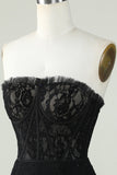 Vestido Negro de Cóctel Sin Tirantes