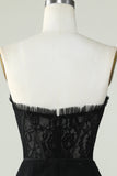 Vestido Negro de Cóctel Sin Tirantes