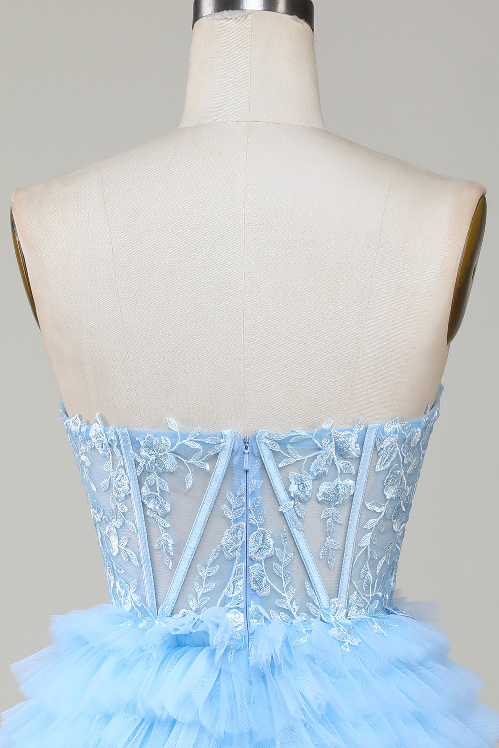 Lindo A-Line Sweetheart Corsé azul Vestido corto de bienvenida con volantes