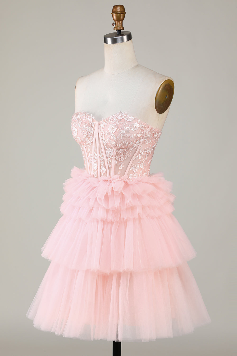 A-Línea Rosa Vestido de Cóctel Con Volantes