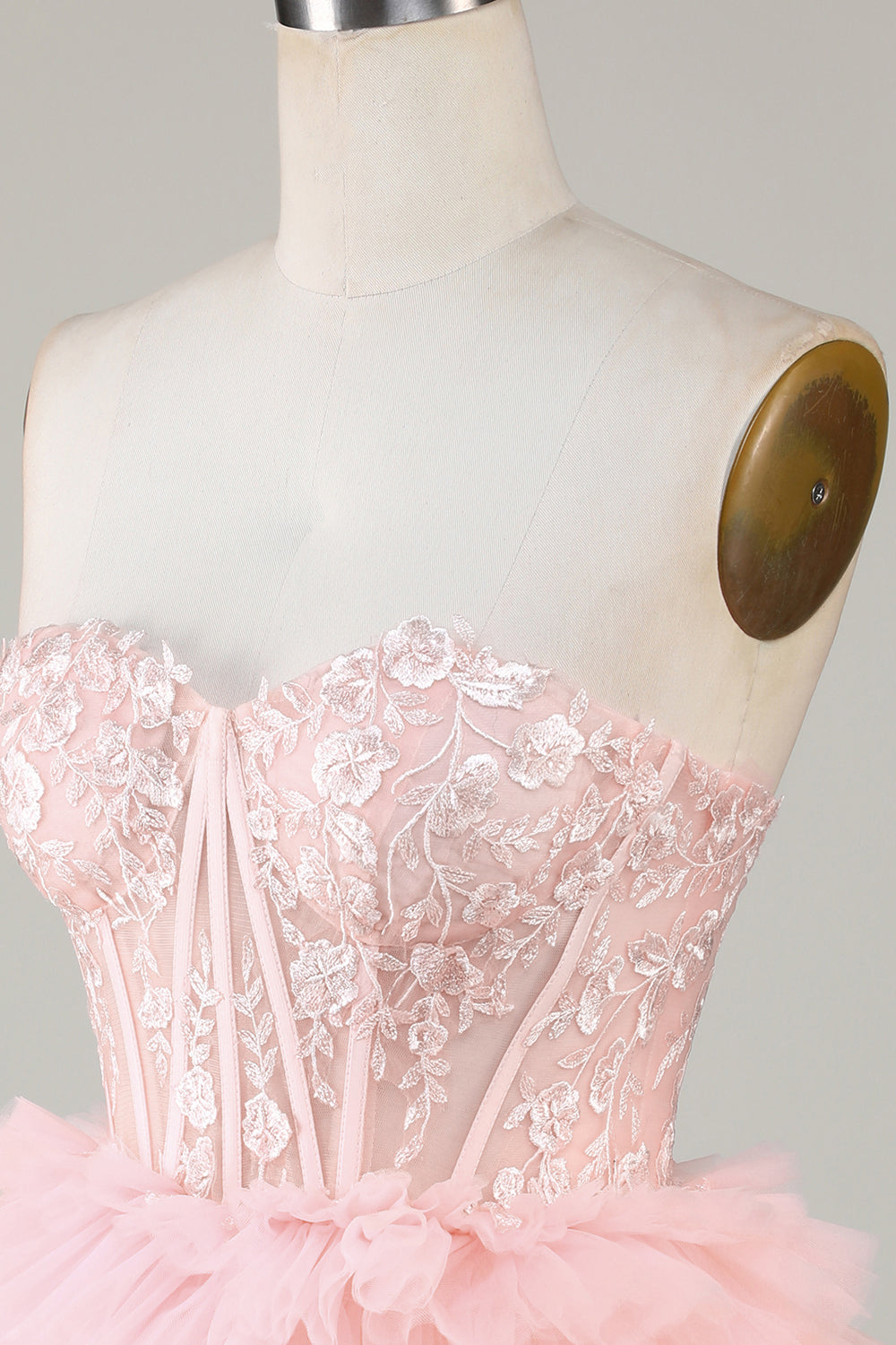 A-Línea Rosa Vestido de Cóctel Con Volantes