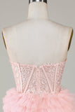 A-Línea Rosa Vestido de Cóctel Con Volantes