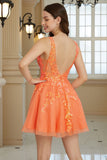 Naranja A Línea Vestido de Cóctel de Lentejuelas