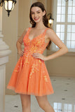 Naranja A Línea Vestido de Cóctel de Lentejuelas
