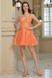 Naranja A Línea Vestido de Cóctel de Lentejuelas