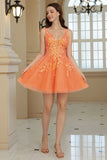 Naranja A Línea Vestido de Cóctel de Lentejuelas