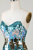 Vestido corto de lentejuelas azul brillante ajustado a casa