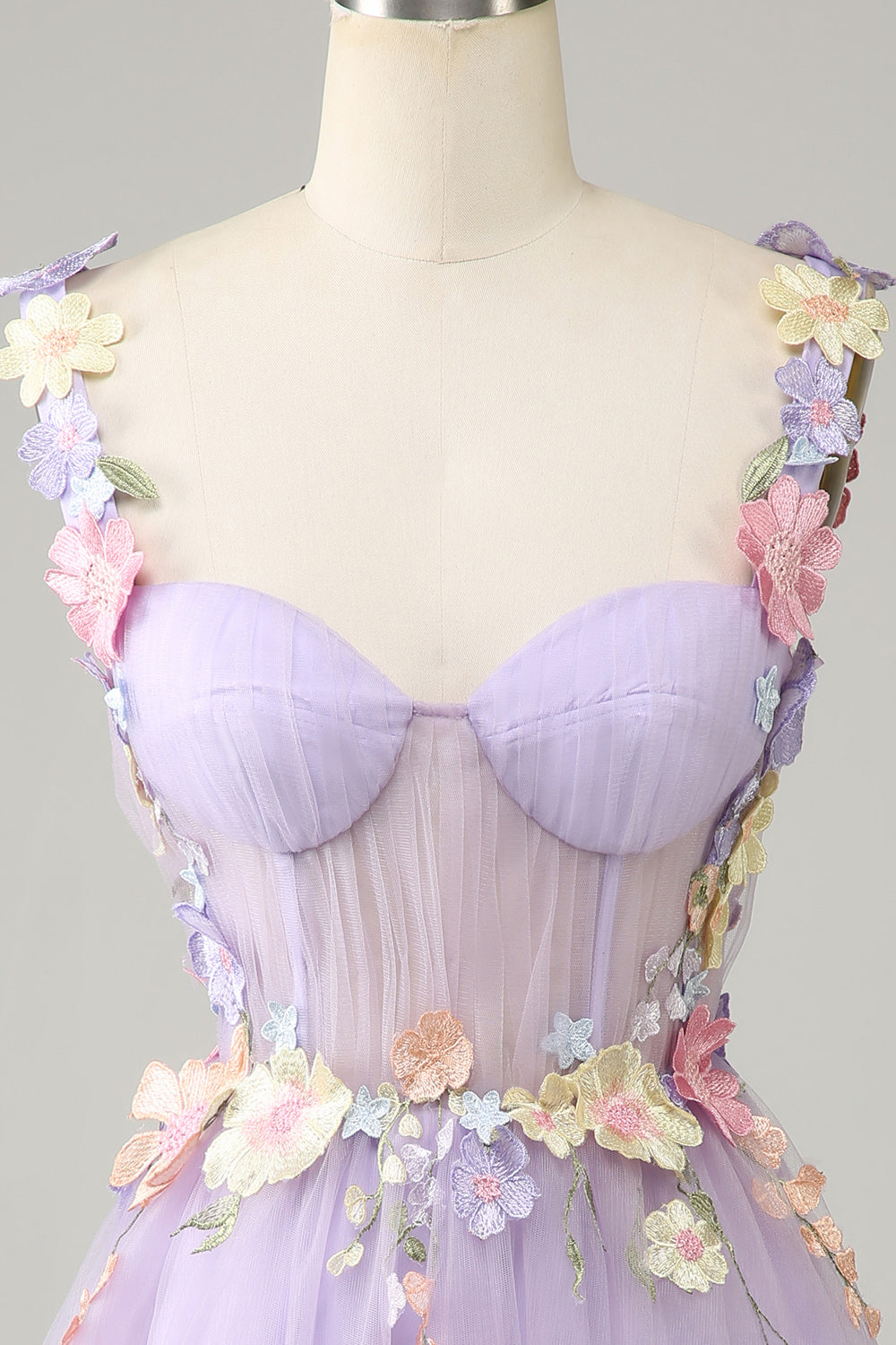 Correas de espagueti púrpura Tul Homecoming vestido con flores 3D