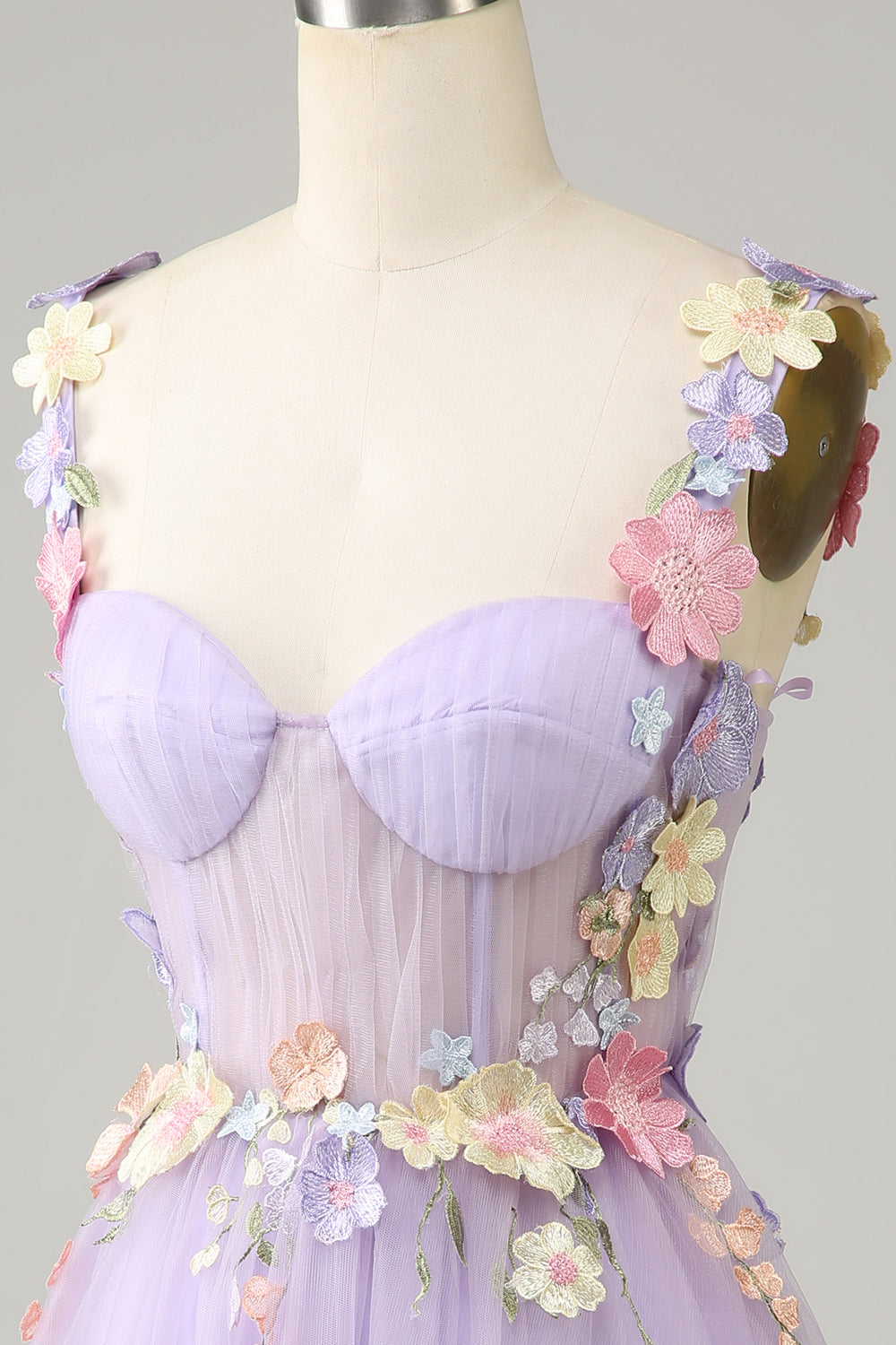 Correas de espagueti púrpura Tul Homecoming vestido con flores 3D