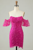 Fucsia Off the Shoulder Bodycon Appliques Homecoming Dress