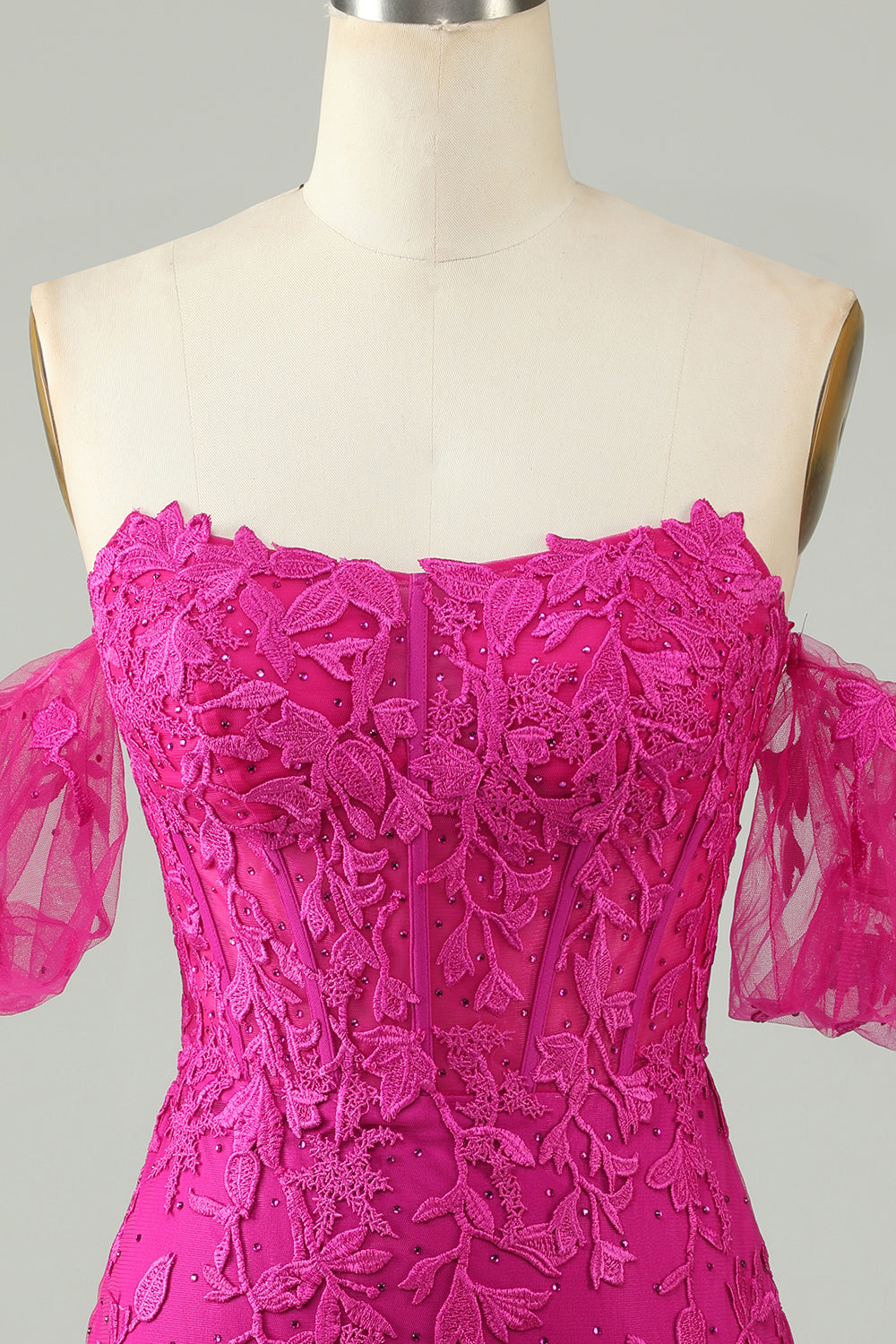 Fucsia Off the Shoulder Bodycon Appliques Homecoming Dress