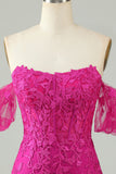 Fucsia Off the Shoulder Bodycon Appliques Homecoming Dress
