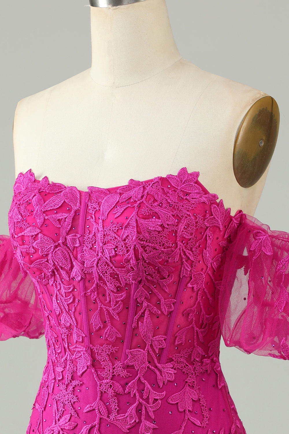 Fucsia Off the Shoulder Bodycon Appliques Homecoming Dress