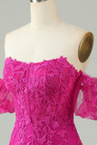 Fucsia Off the Shoulder Bodycon Appliques Homecoming Dress