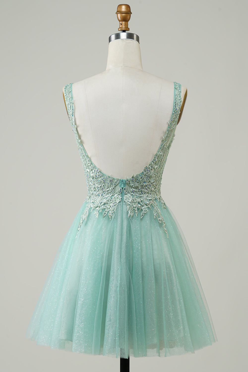 A Línea Vestido Verde Vestido de Cóctel con Apliques