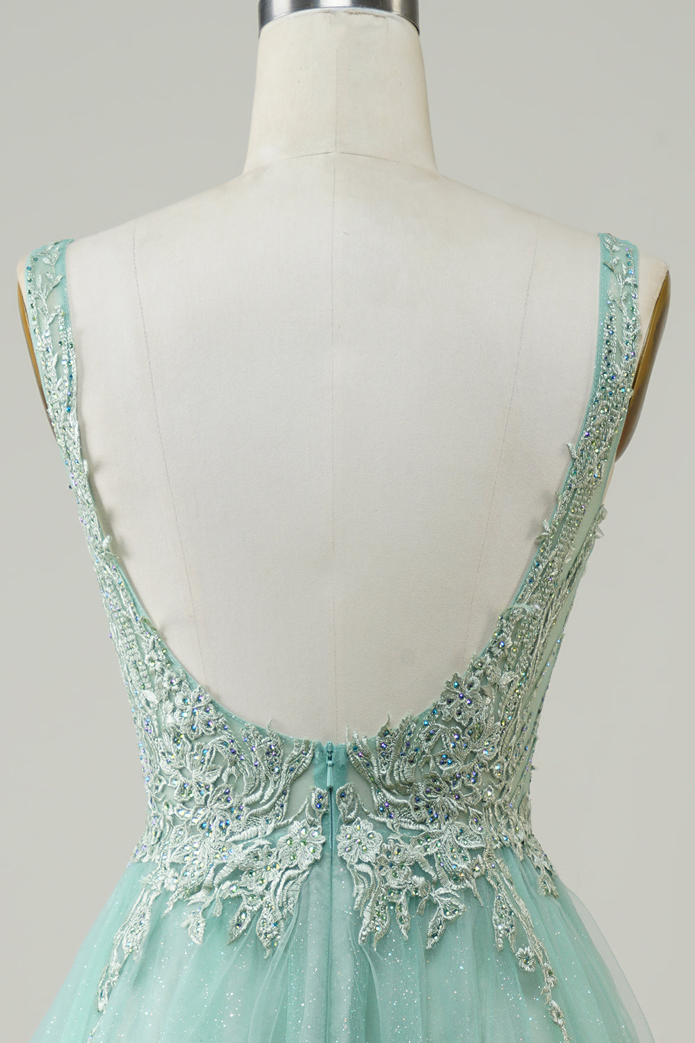 A Línea Vestido Verde Vestido de Cóctel con Apliques