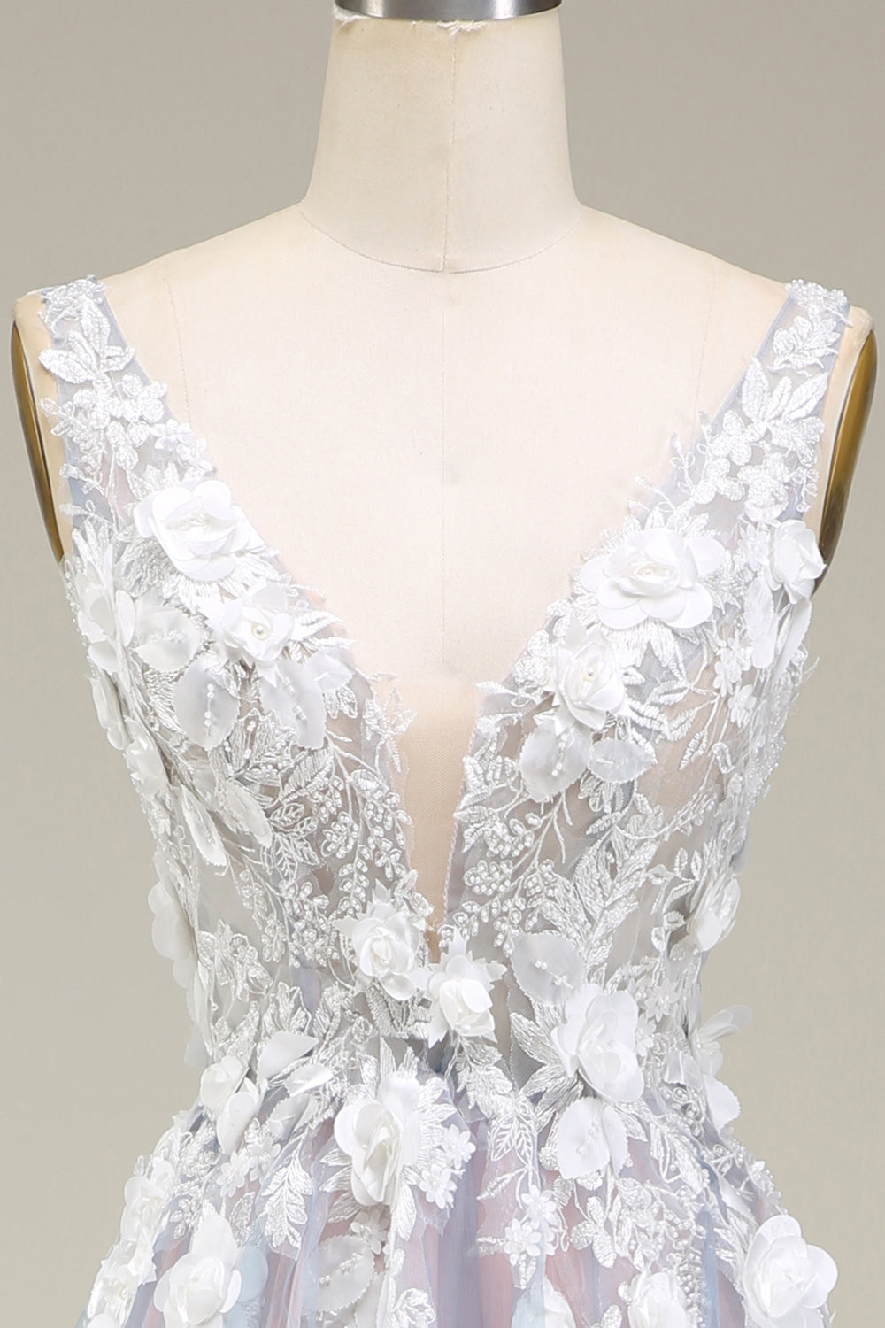 Precioso A Line Deep V Neck Grey Pink Vestido de Fiesta Largo Rosa con Apliques