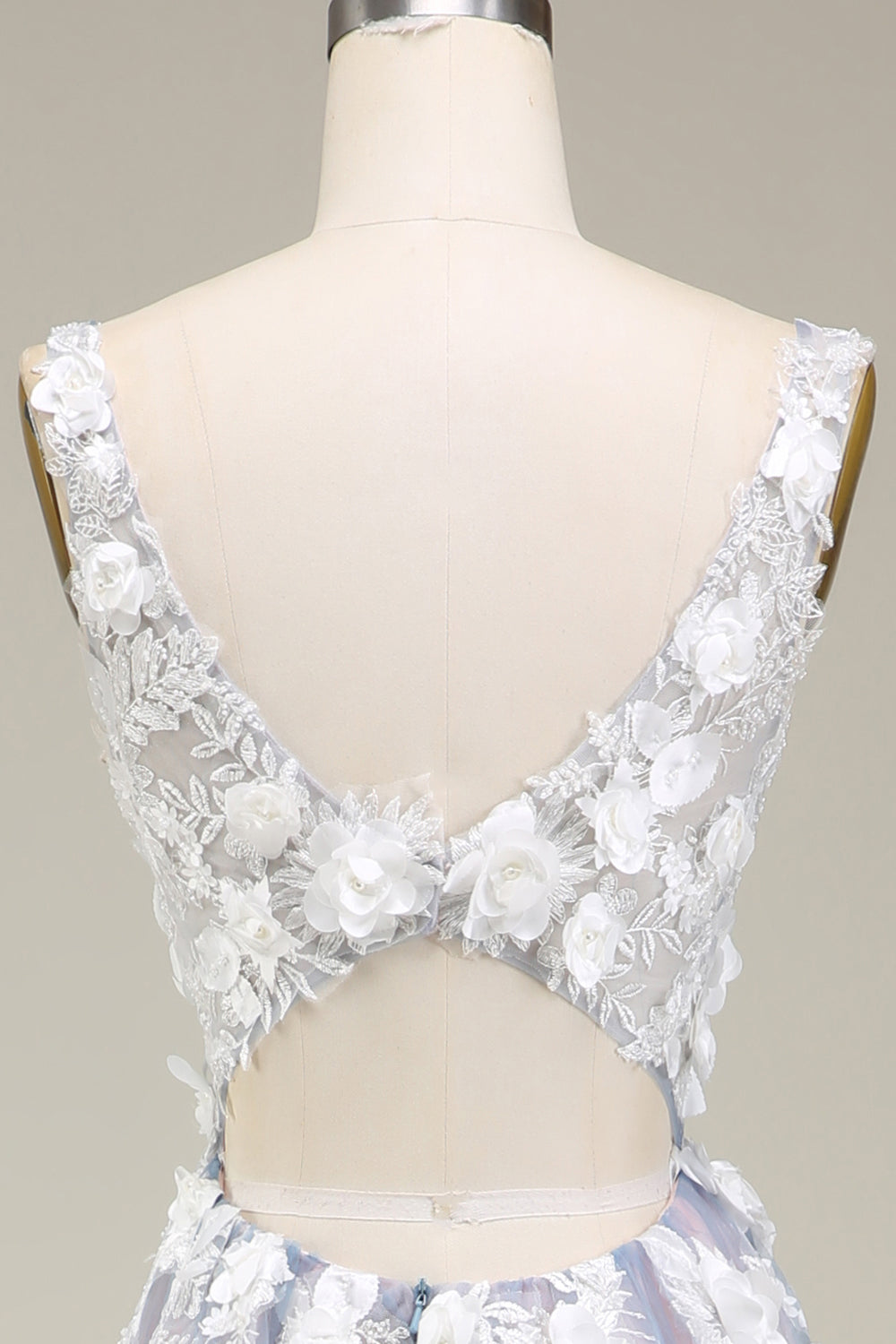 Precioso A Line Deep V Neck Grey Pink Vestido de Fiesta Largo Rosa con Apliques