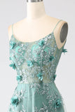 Vestido de fiesta largo con corsé de flores de encaje gris brillante